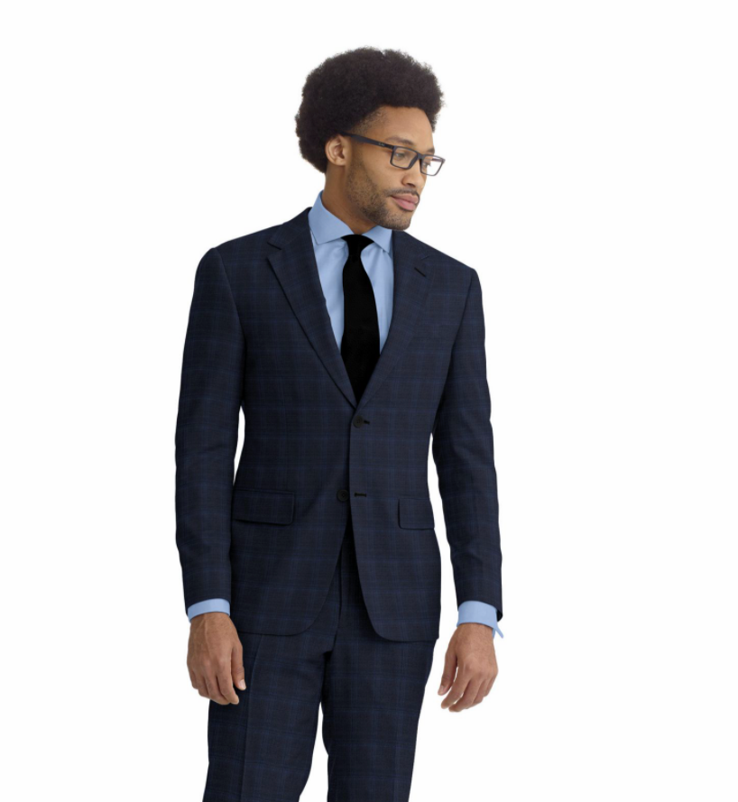 Navy Blue Plaid Suit